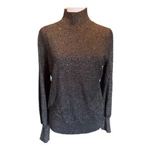Halogen Size Medium Women’s Black and Silver Metallic Mock Neck Sweater